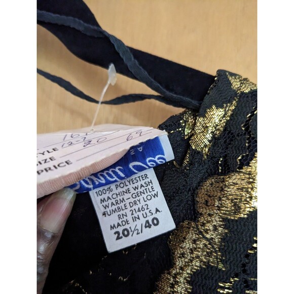 Sandi Dee Vintage Black Gold Floral Flapper Style Ruffle Hem Dress Size 20 1/2 - Picture 7 of 9